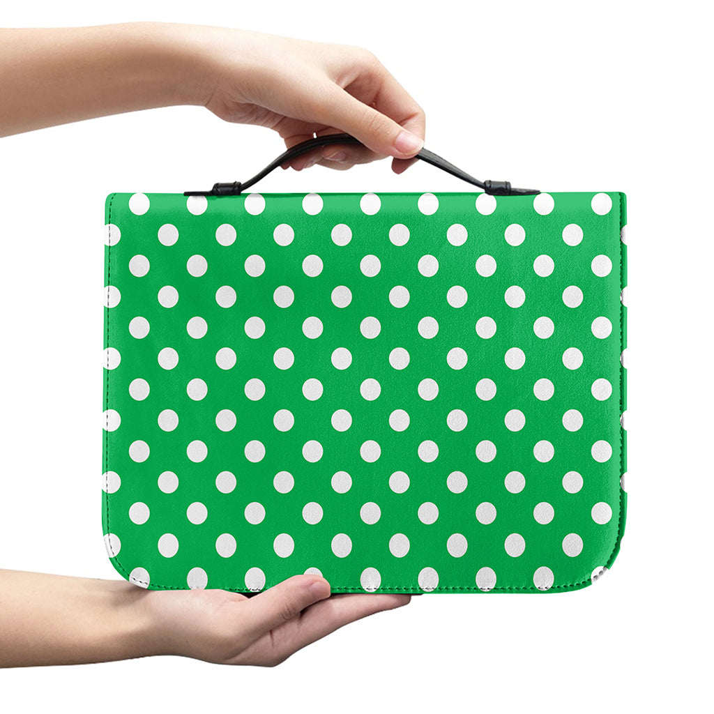 Green And White Polka Dot Pattern Print Leather Bible Cover