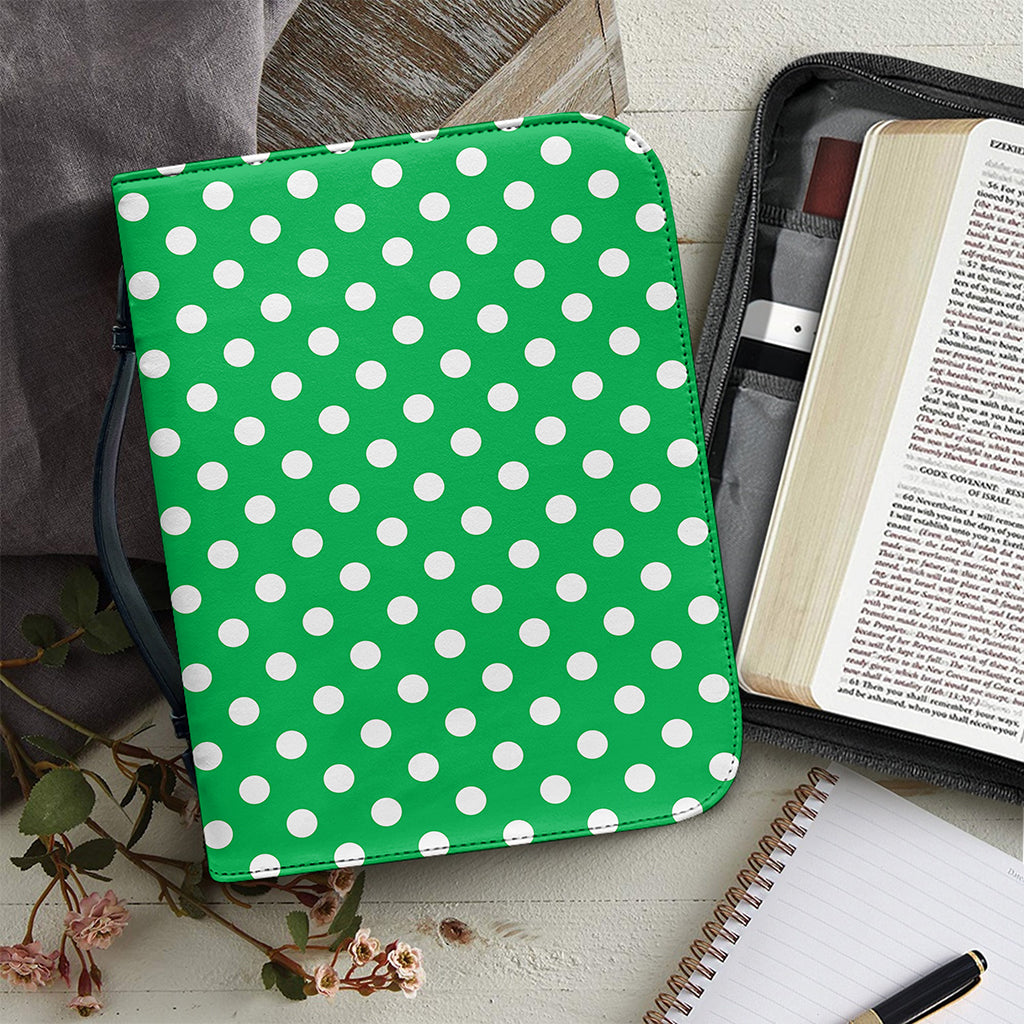 Green And White Polka Dot Pattern Print Leather Bible Cover