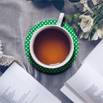 Green And White Polka Dot Pattern Print Leather Coaster Set