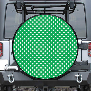 Green And White Polka Dot Pattern Print Leather Spare Tire Cover