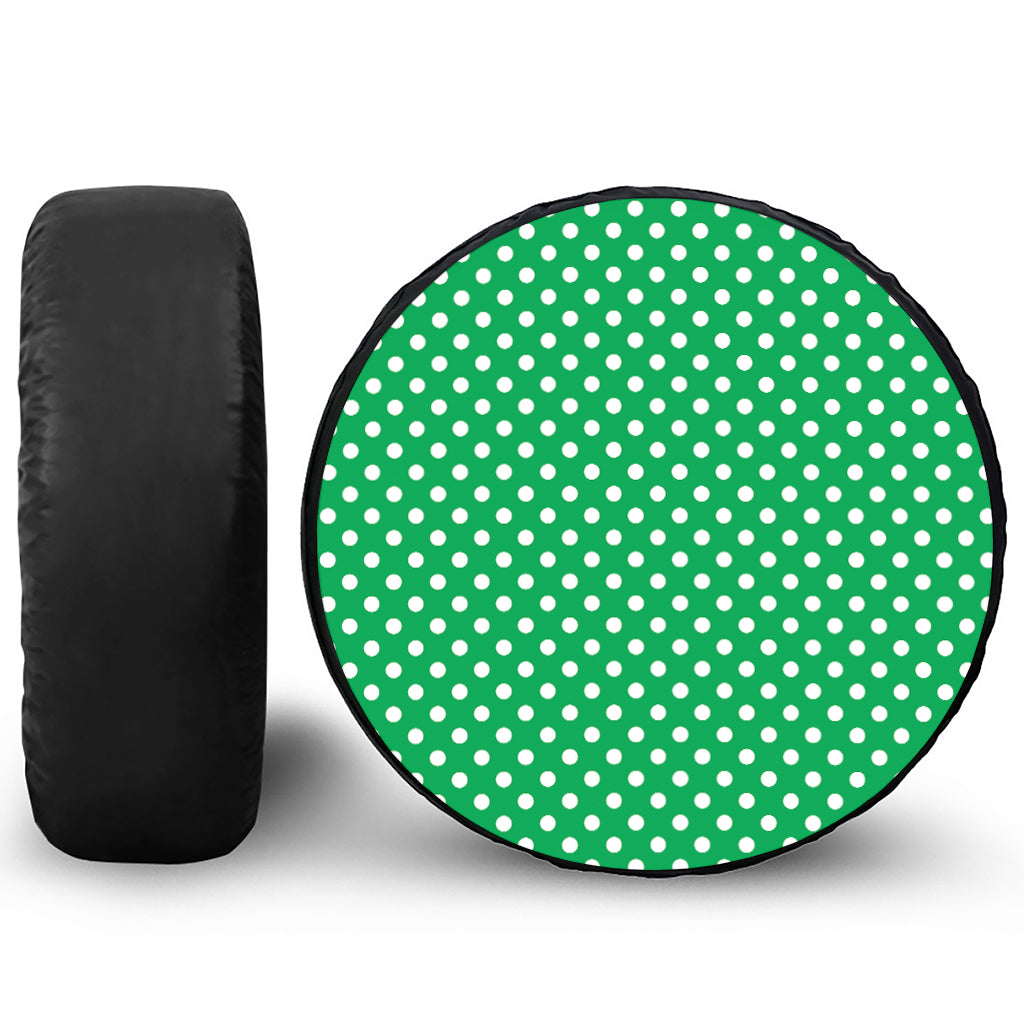 Green And White Polka Dot Pattern Print Leather Spare Tire Cover