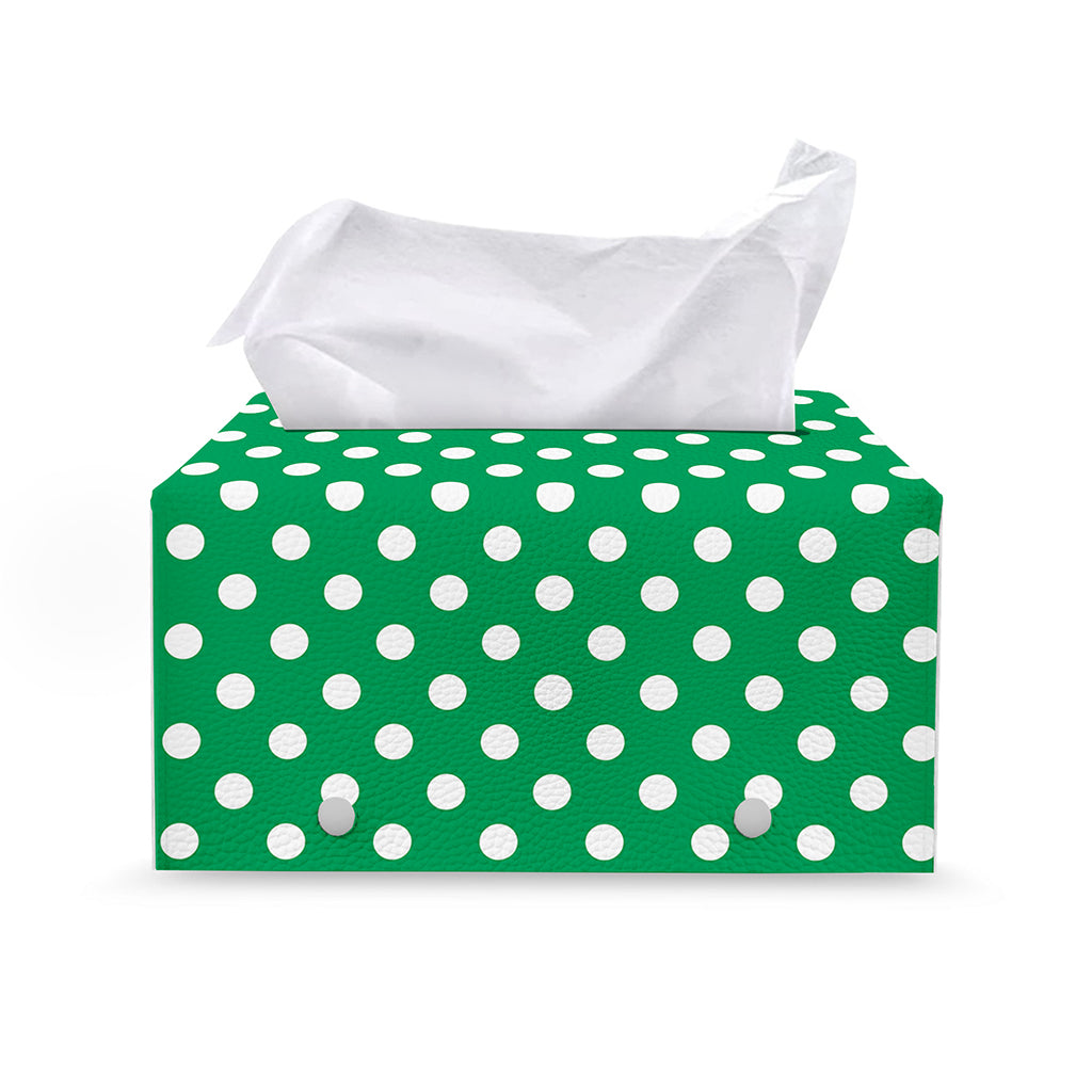 Green And White Polka Dot Pattern Print Leather Tissue Box Cover