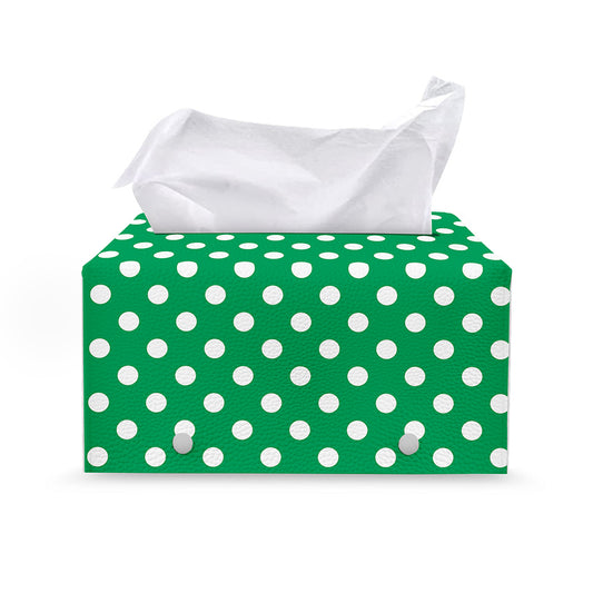 Green And White Polka Dot Pattern Print Leather Tissue Box Cover