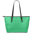 Green And White Polka Dot Pattern Print Leather Tote Bag With Zipper
