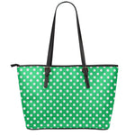 Green And White Polka Dot Pattern Print Leather Tote Bag