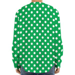 Green And White Polka Dot Pattern Print Long Sleeve Baseball Jersey