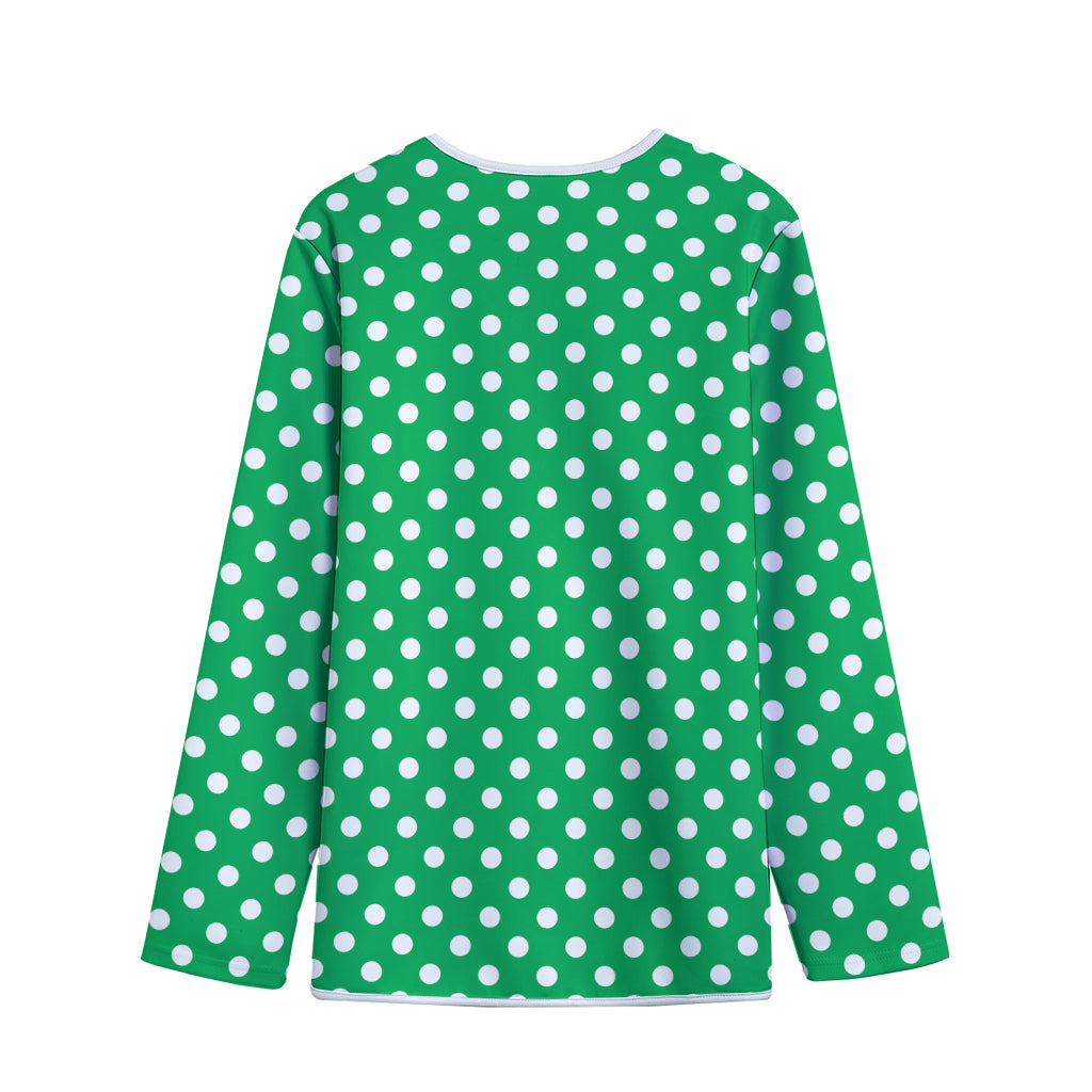 Green And White Polka Dot Pattern Print Long Sleeve Short Coat
