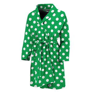 Green And White Polka Dot Pattern Print Men's Bathrobe