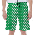 Green And White Polka Dot Pattern Print Men's Beach Shorts