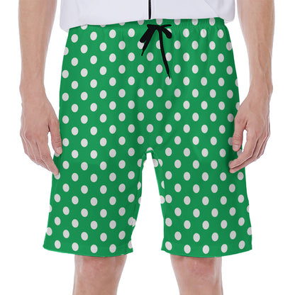 Green And White Polka Dot Pattern Print Men's Beach Shorts
