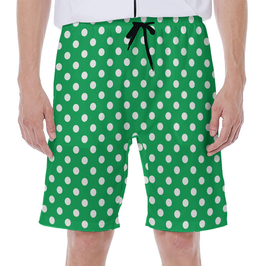 Green And White Polka Dot Pattern Print Men's Beach Shorts
