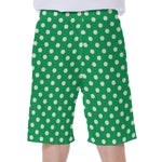 Green And White Polka Dot Pattern Print Men's Beach Shorts