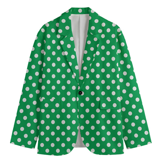 Green And White Polka Dot Pattern Print Men's Blazer