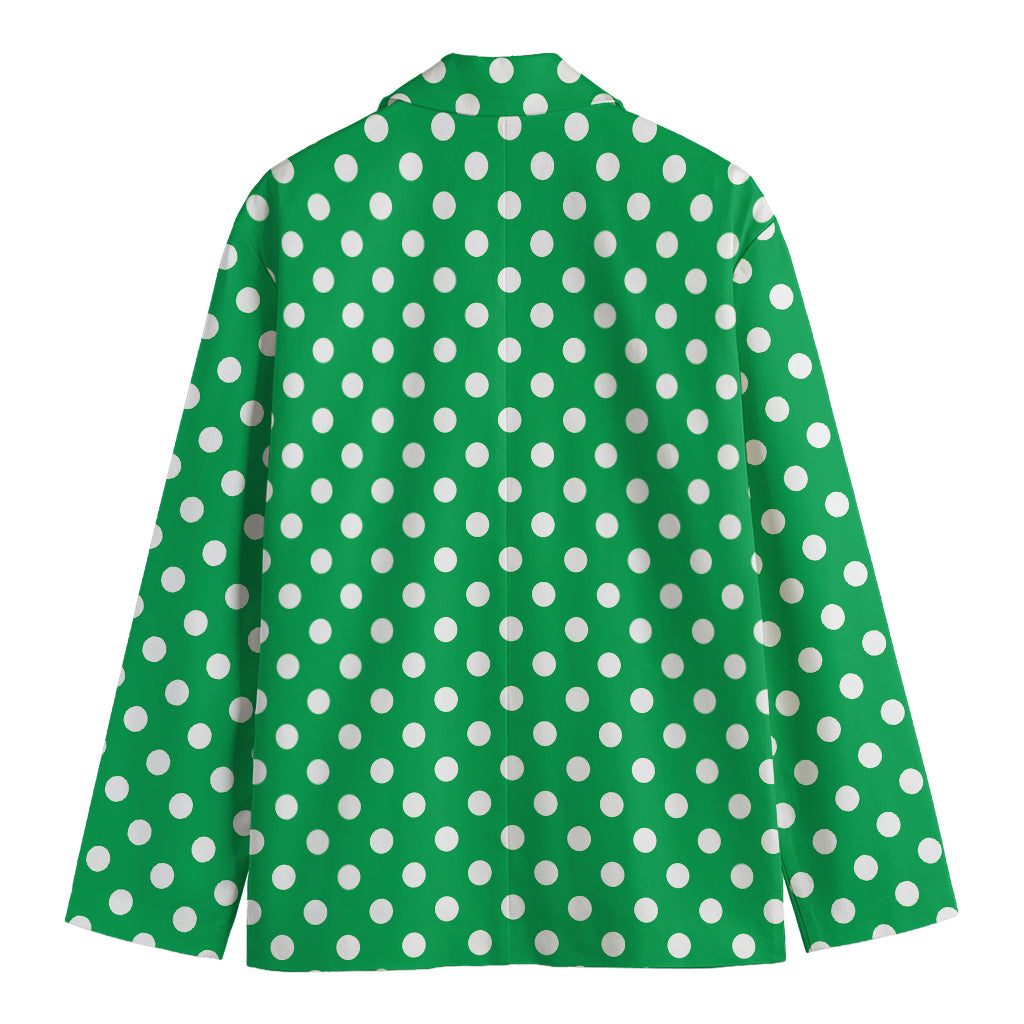 Green And White Polka Dot Pattern Print Men's Blazer