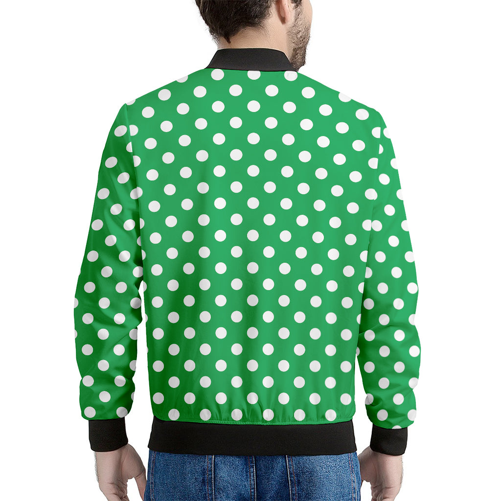 Green And White Polka Dot Pattern Print Men's Bomber Jacket