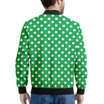 Green And White Polka Dot Pattern Print Men's Bomber Jacket