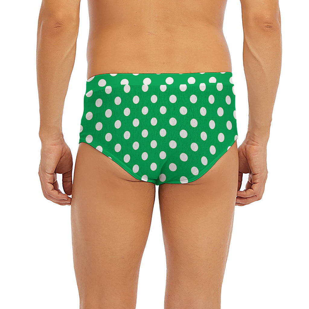 Green And White Polka Dot Pattern Print Men's Briefs