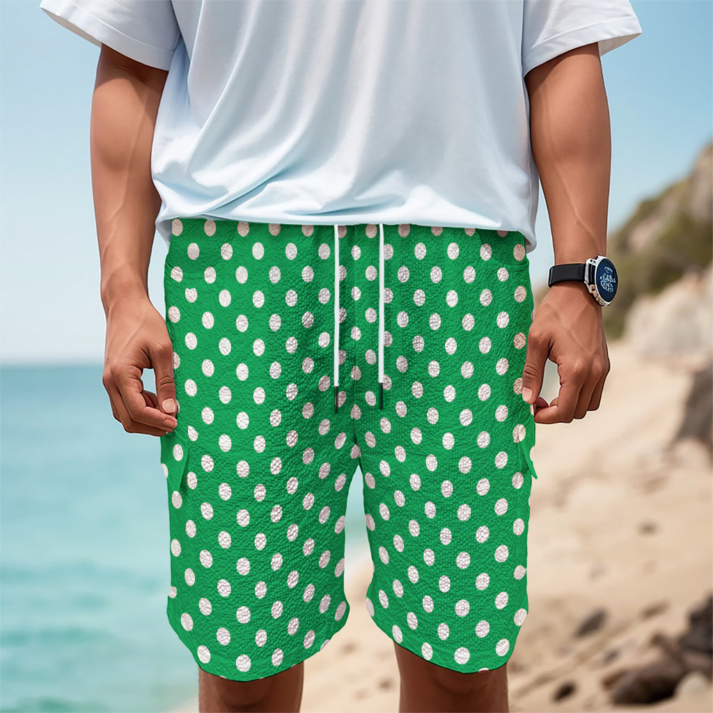 Green And White Polka Dot Pattern Print Men's Cargo Shorts