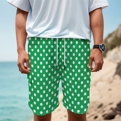 Green And White Polka Dot Pattern Print Men's Cargo Shorts