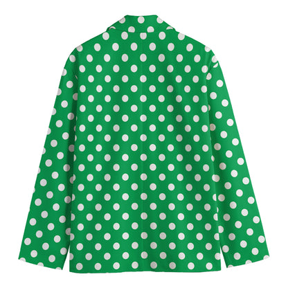 Green And White Polka Dot Pattern Print Men's Cotton Blazer