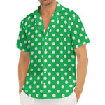 Green And White Polka Dot Pattern Print Men's Deep V-Neck Shirt