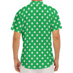 Green And White Polka Dot Pattern Print Men's Deep V-Neck Shirt