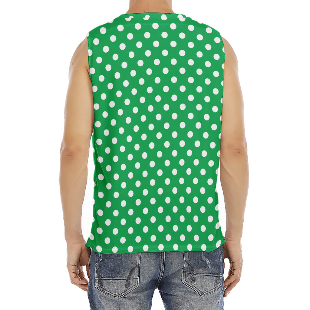 Green And White Polka Dot Pattern Print Men's Fitness Tank Top