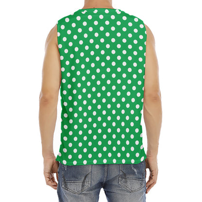 Green And White Polka Dot Pattern Print Men's Fitness Tank Top