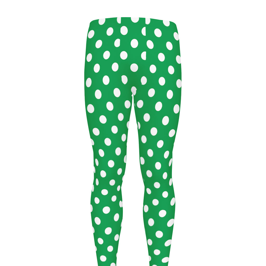 Green And White Polka Dot Pattern Print Men's leggings
