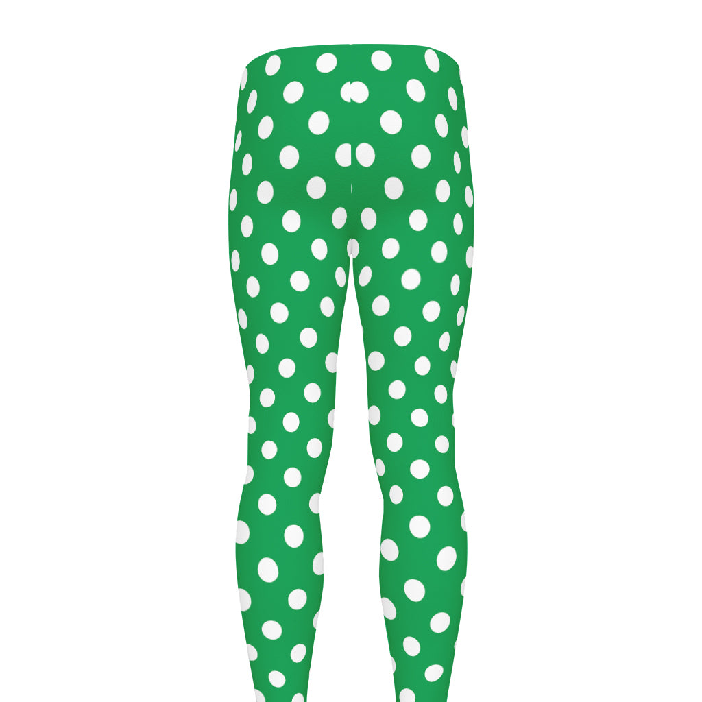 Green And White Polka Dot Pattern Print Men's leggings