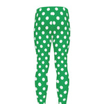Green And White Polka Dot Pattern Print Men's leggings