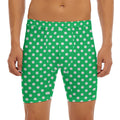 Green And White Polka Dot Pattern Print Men's Long Boxer Briefs