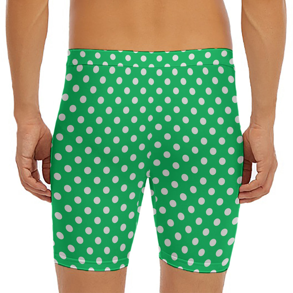 Green And White Polka Dot Pattern Print Men's Long Boxer Briefs
