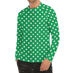 Green And White Polka Dot Pattern Print Men's Long Sleeve Rash Guard