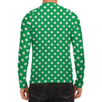 Green And White Polka Dot Pattern Print Men's Long Sleeve Rash Guard