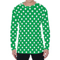 Green And White Polka Dot Pattern Print Men's Long Sleeve T-Shirt