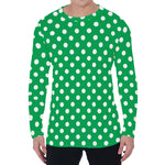 Green And White Polka Dot Pattern Print Men's Long Sleeve T-Shirt
