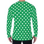 Green And White Polka Dot Pattern Print Men's Long Sleeve T-Shirt