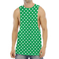 Green And White Polka Dot Pattern Print Men's Muscle Tank Top