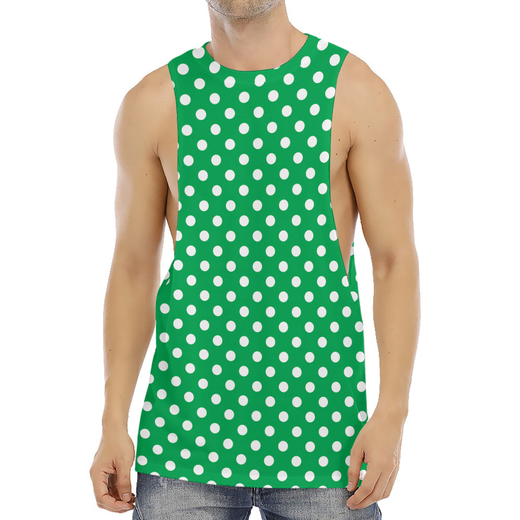 Green And White Polka Dot Pattern Print Men's Muscle Tank Top