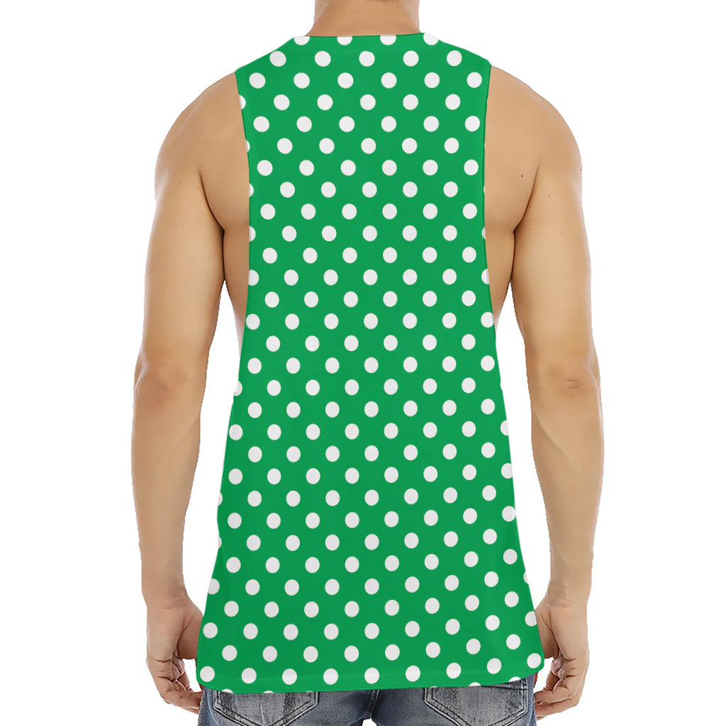 Green And White Polka Dot Pattern Print Men's Muscle Tank Top