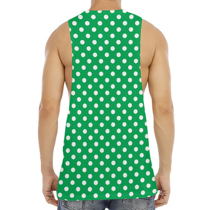 Green And White Polka Dot Pattern Print Men's Muscle Tank Top
