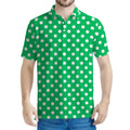 Green And White Polka Dot Pattern Print Men's Polo Shirt