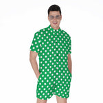 Green And White Polka Dot Pattern Print Men's Rompers