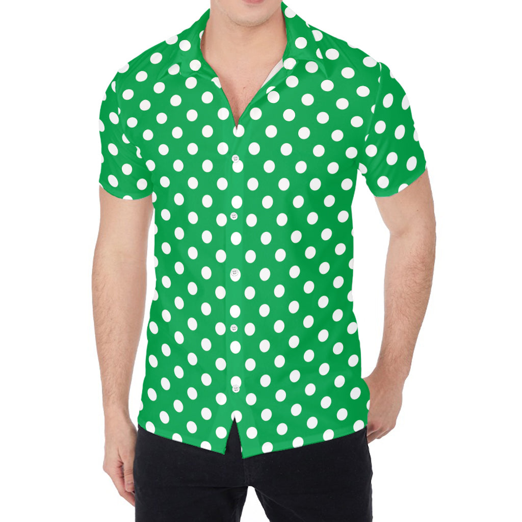 Green And White Polka Dot Pattern Print Men's Shirt