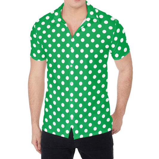Green And White Polka Dot Pattern Print Men's Shirt