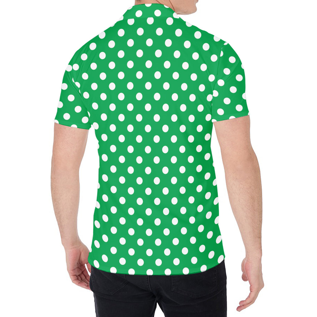 Green And White Polka Dot Pattern Print Men's Shirt