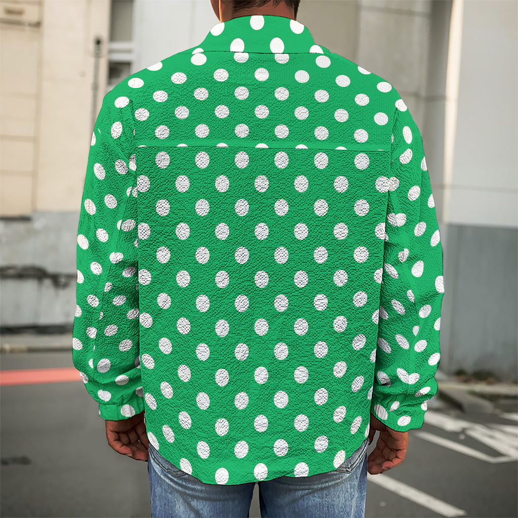 Green And White Polka Dot Pattern Print Men's Shirt Jacket