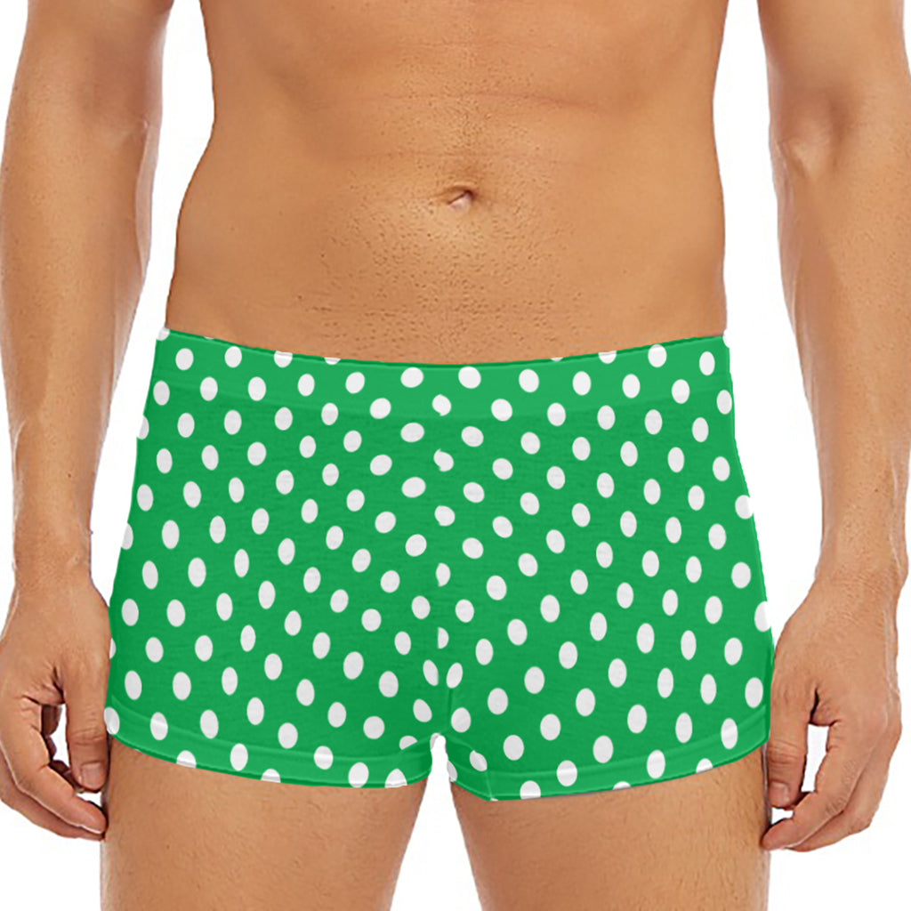 Green And White Polka Dot Pattern Print Men's Short Boxer Briefs
