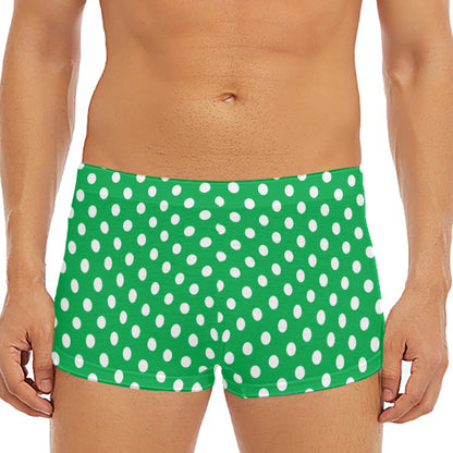 Green And White Polka Dot Pattern Print Men's Short Boxer Briefs